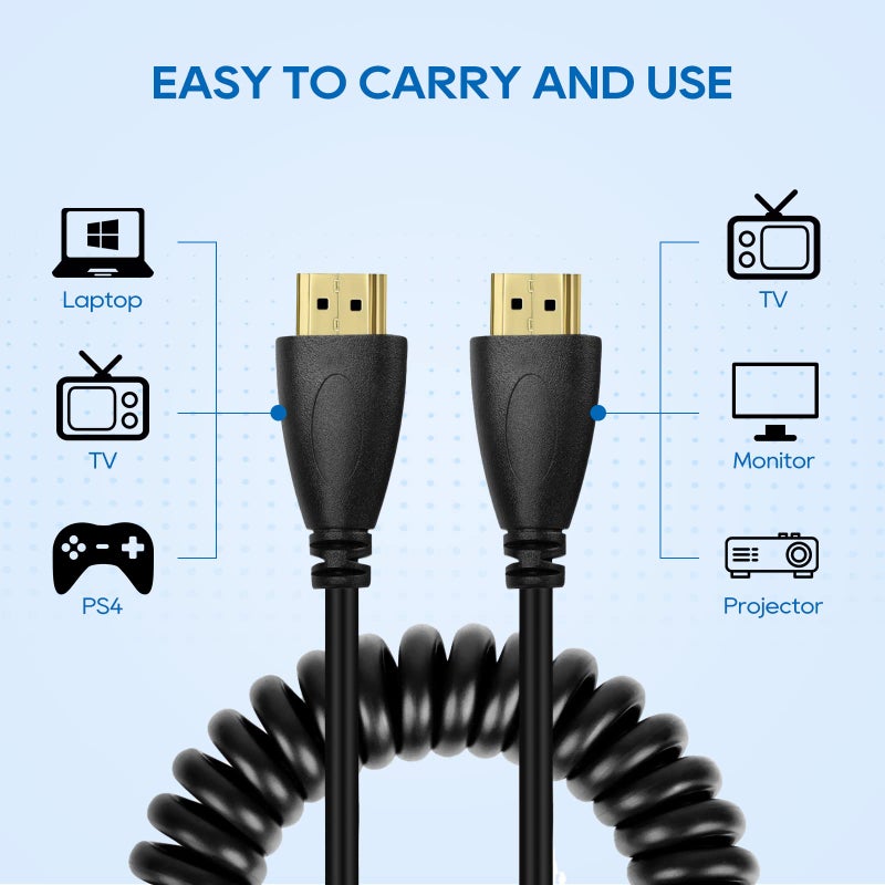 UCEC Short Coiled HDMI Cable, Short HDMI Cable 1 Foot-1.5 Foot(A to A), 4K@60Hz Ultra High Speed Supports for Monitor, Laptop, PC, Camera, Projector - Image 4